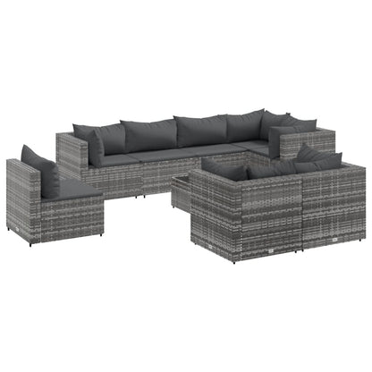 Set Divani da Giardino 9 pz con Cuscini in Polyrattan Grigio