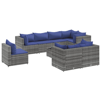 Set Divani da Giardino 9 pz con Cuscini in Polyrattan Grigio