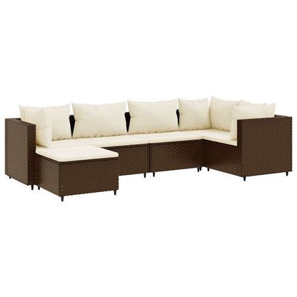 Set Mobili da Giardino 6pz con Cuscini in Polyrattan Marrone | homemem39