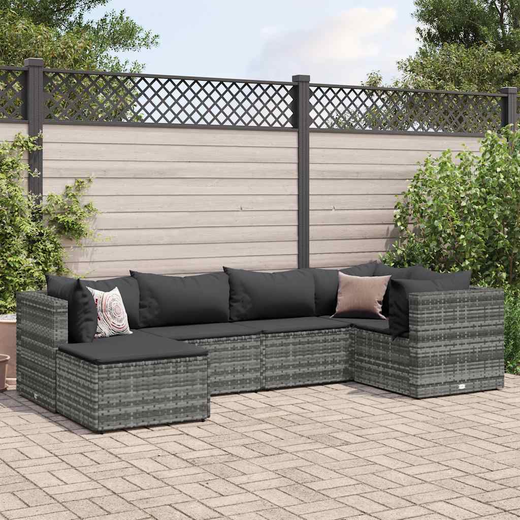Set Divani da Giardino 6 pz con Cuscini in Polyrattan Grigio | homemem39