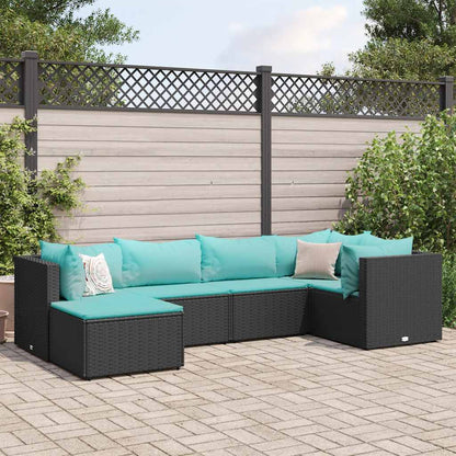 Set Mobili da Giardino 6 pz con Cuscini in Polyrattan Nero | homemem39