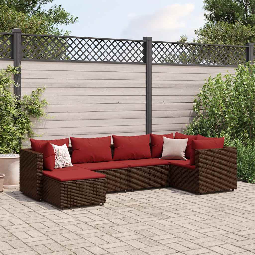 Set Mobili da Giardino 6pz con Cuscini in Polyrattan Marrone - homemem39