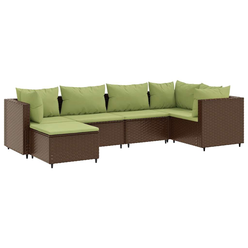 Set Mobili da Giardino 6pz con Cuscini in Polyrattan Marrone | homemem39