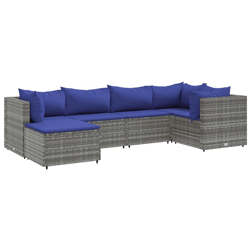 Set Divani da Giardino 6 pz con Cuscini in Polyrattan Grigio | homemem39