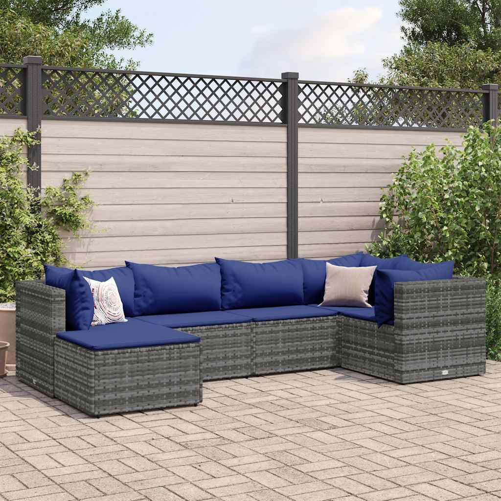 Set Divani da Giardino 6 pz con Cuscini in Polyrattan Grigio - homemem39