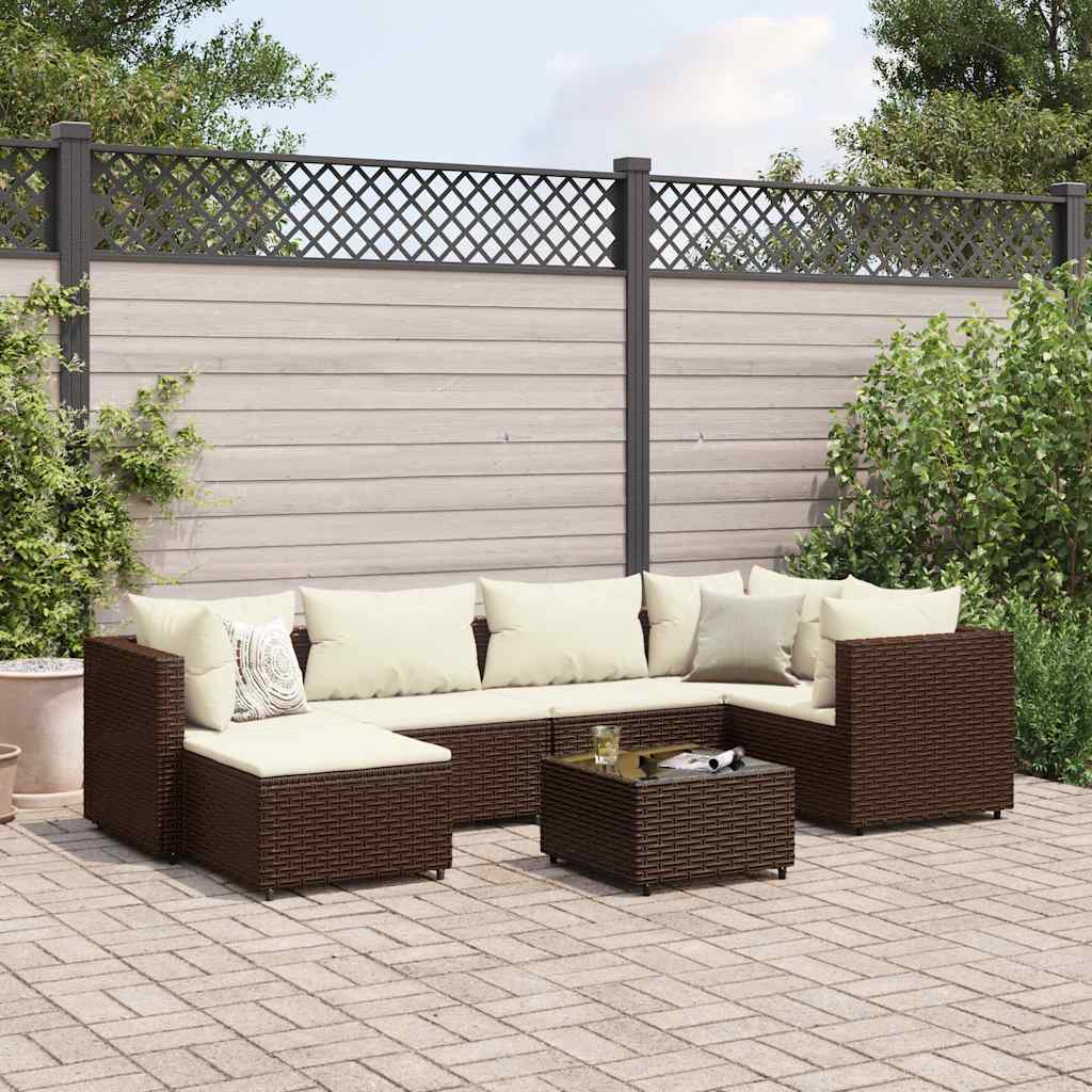 Set Divani da Giardino 7 pz con Cuscini in Polyrattan Marrone | homemem39