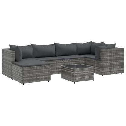 Set Divani da Giardino 7 pz con Cuscini in Polyrattan Grigio