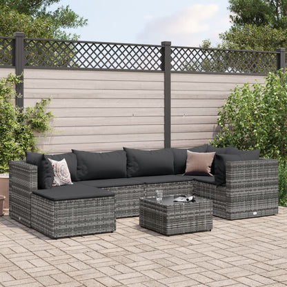 Set Divani da Giardino 7 pz con Cuscini in Polyrattan Grigio