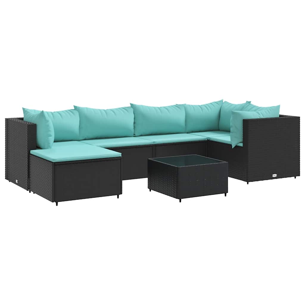 Set Salotto da Giardino con Cuscini 7pz Nero Polyrattan | homemem39