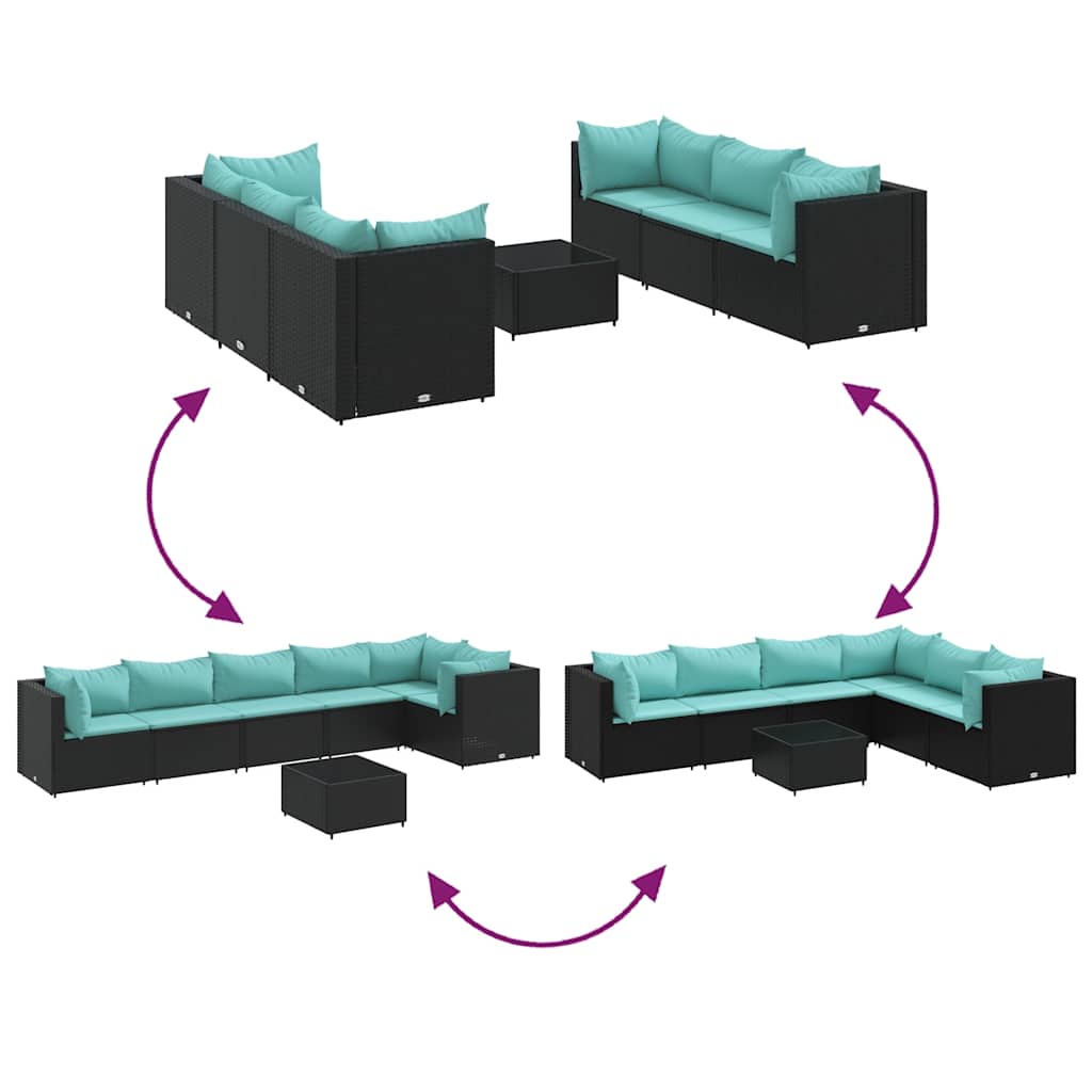 Set Salotto da Giardino con Cuscini 7pz Nero Polyrattan | homemem39