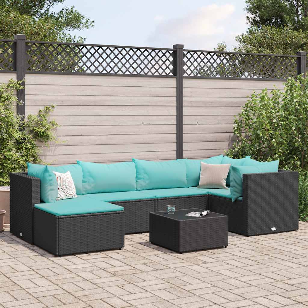 Set Salotto da Giardino con Cuscini 7pz Nero Polyrattan | homemem39