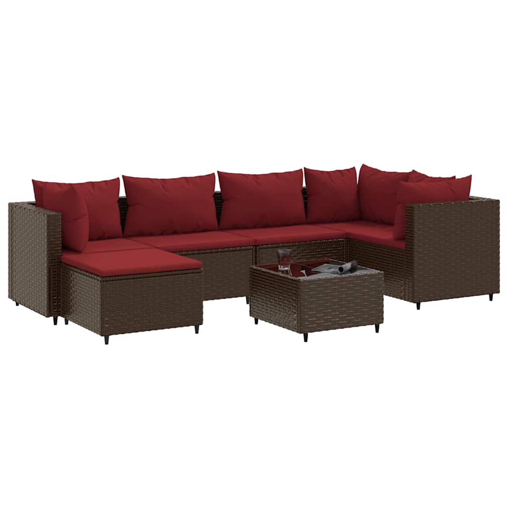 Set Divani da Giardino 7 pz con Cuscini in Polyrattan Marrone | homemem39