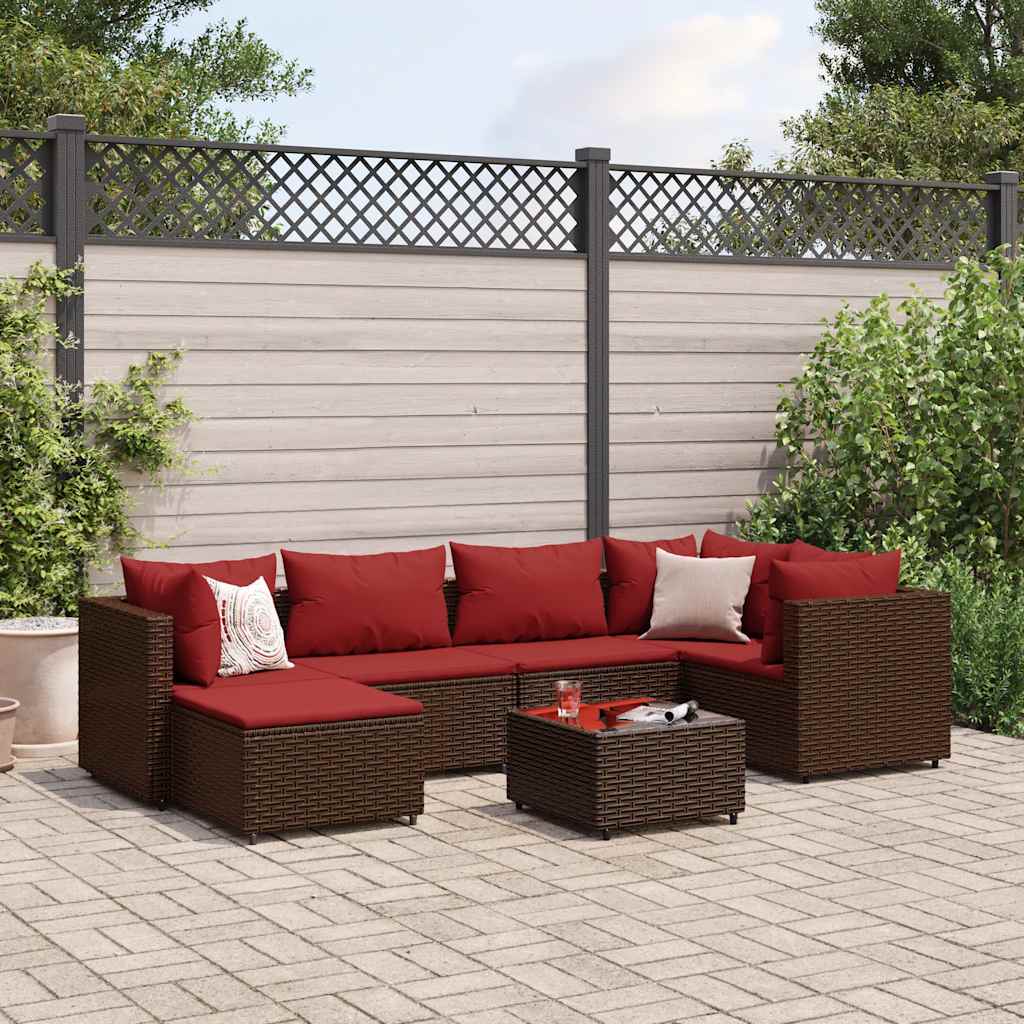 Set Divani da Giardino 7 pz con Cuscini in Polyrattan Marrone | homemem39
