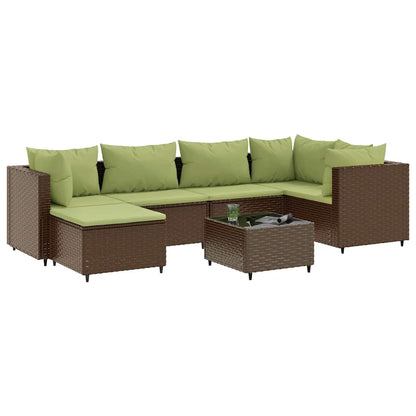 Set Divani da Giardino 7 pz con Cuscini in Polyrattan Marrone | homemem39
