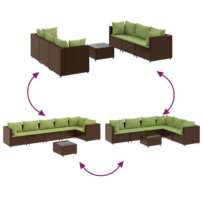 Set Divani da Giardino 7 pz con Cuscini in Polyrattan Marrone | homemem39