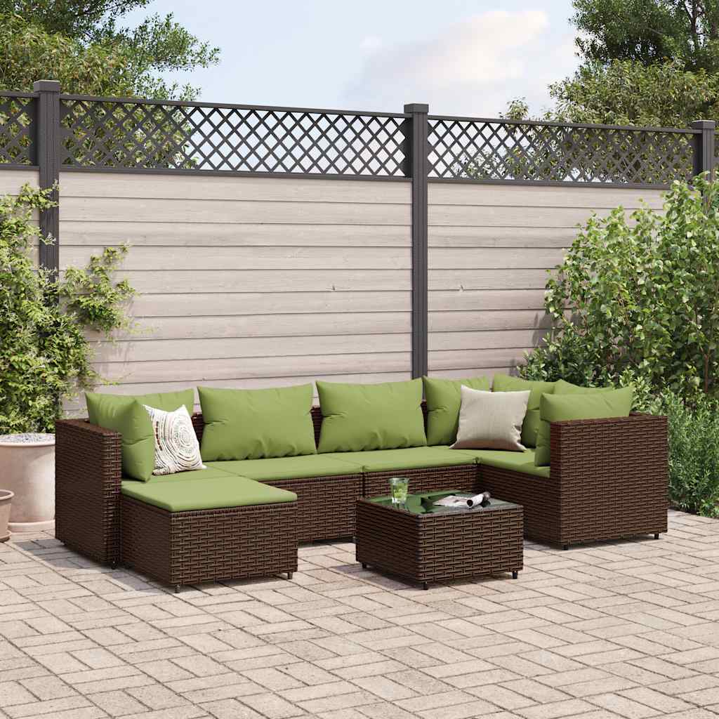 Set Divani da Giardino 7 pz con Cuscini in Polyrattan Marrone | homemem39