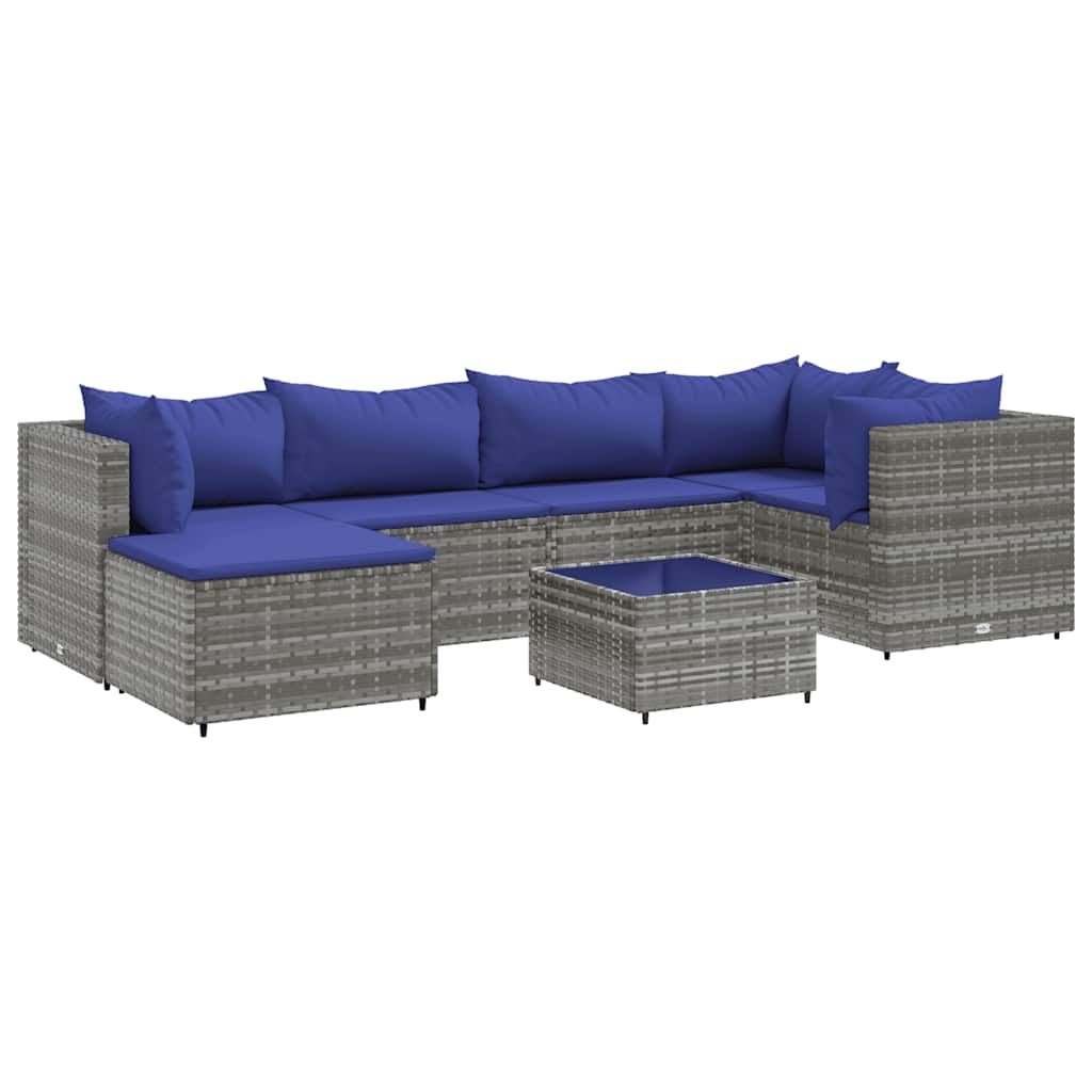 Set Divani da Giardino 7 pz con Cuscini in Polyrattan Grigio - homemem39