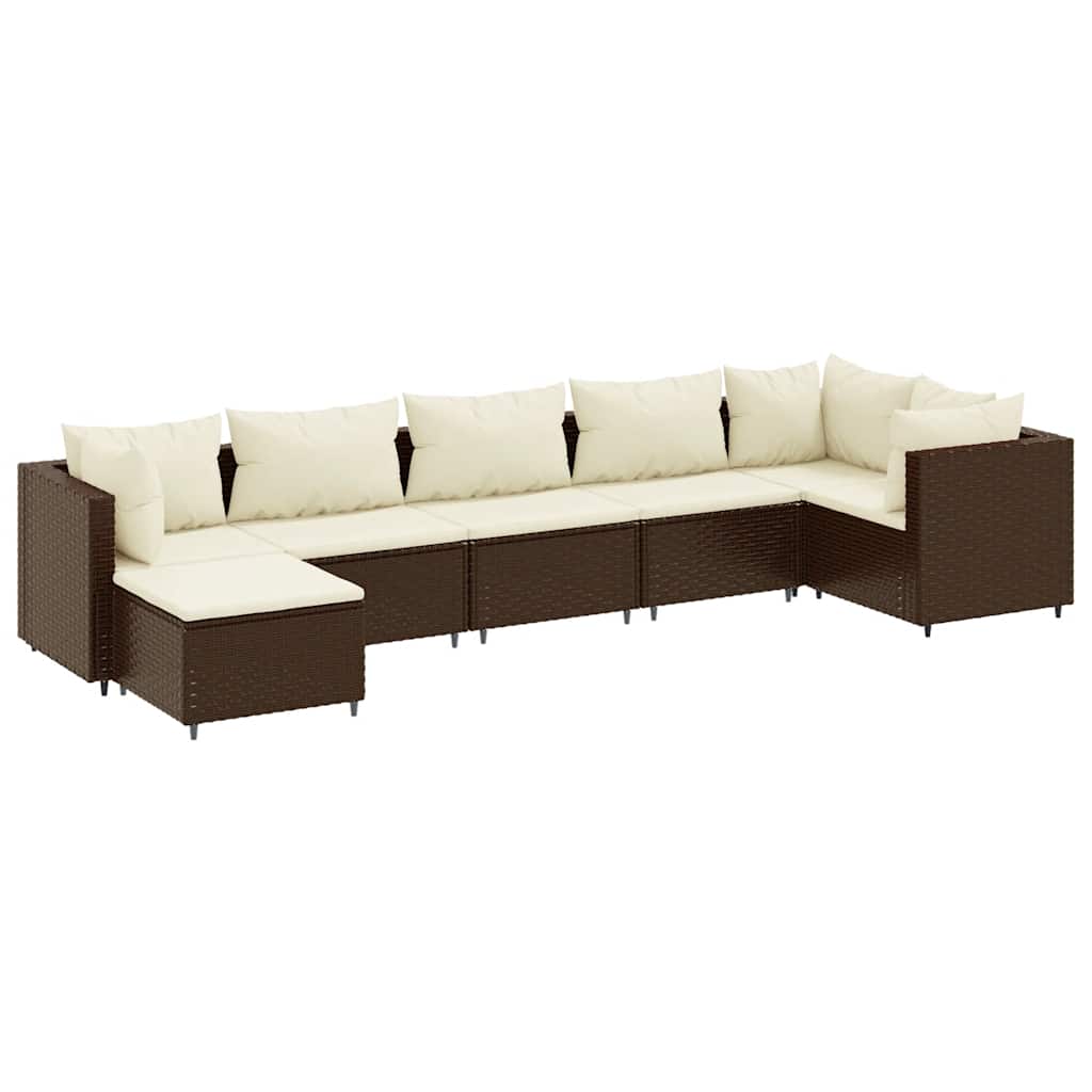 Set Divani da Giardino 7 pz con Cuscini in Polyrattan Marrone | homemem39