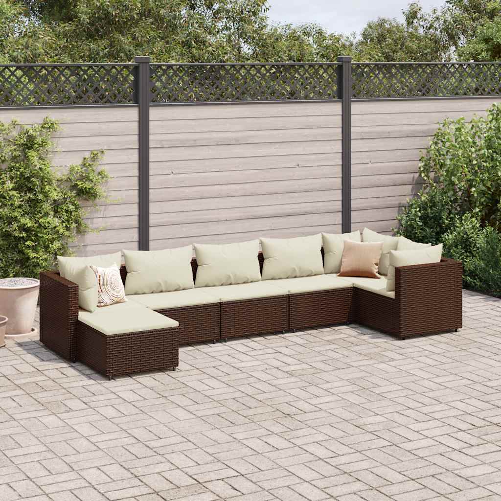 Set Divani da Giardino 7 pz con Cuscini in Polyrattan Marrone | homemem39
