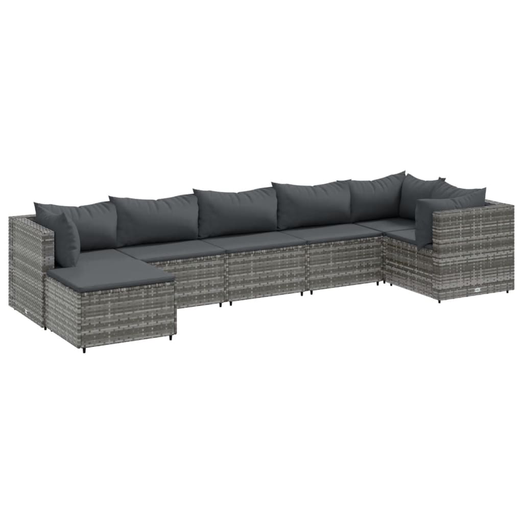 Set Divani da Giardino 7 pz con Cuscini in Polyrattan Grigio