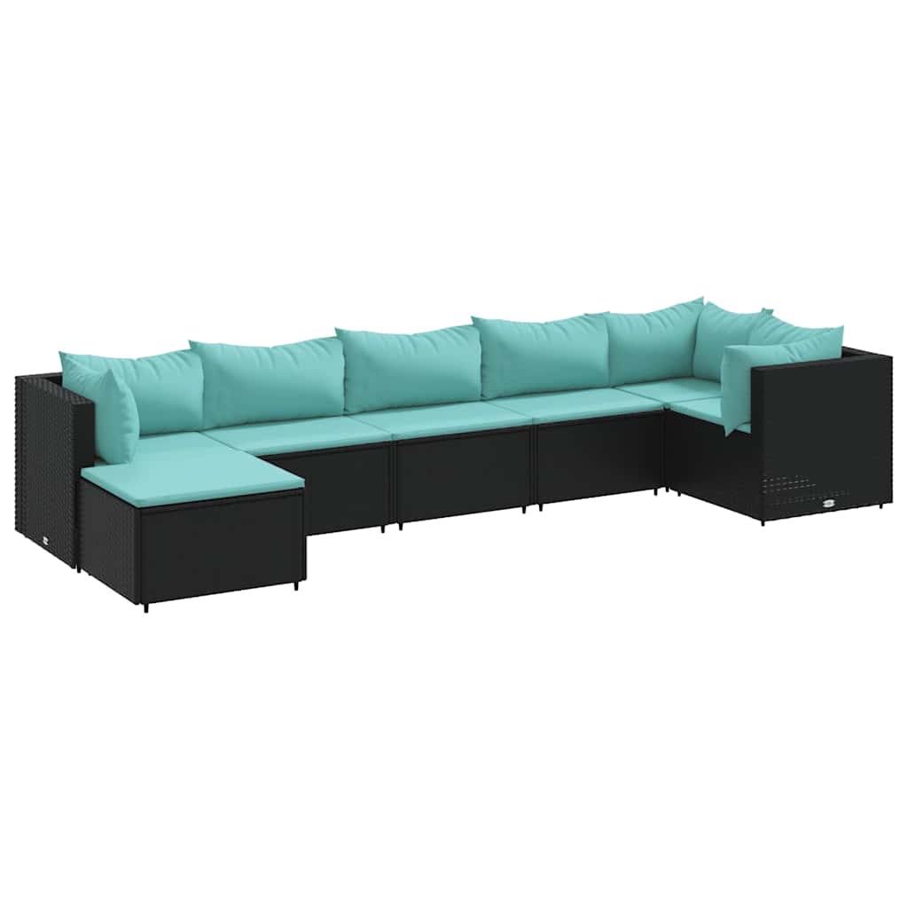 Set Salotto da Giardino con Cuscini 7pz Nero Polyrattan | homemem39