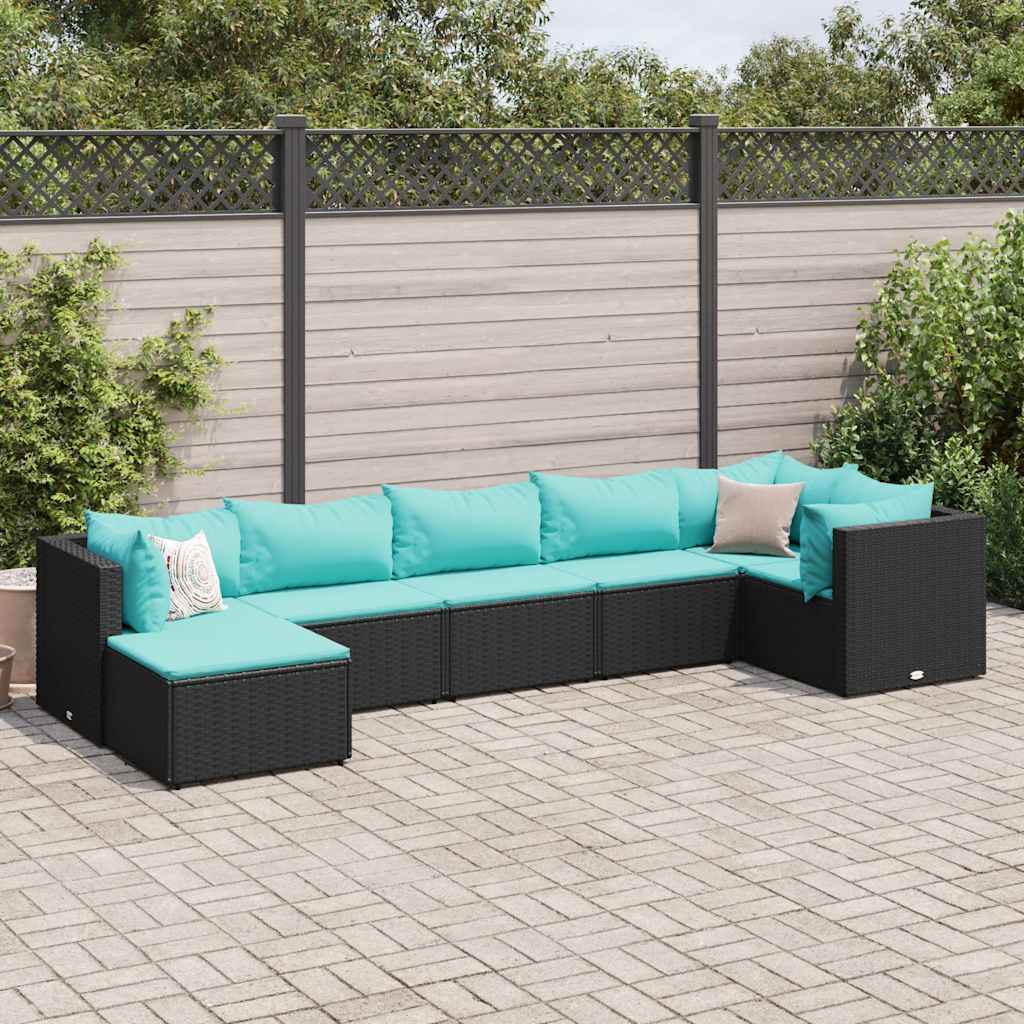 Set Salotto da Giardino con Cuscini 7pz Nero Polyrattan | homemem39