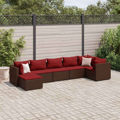 Set Divani da Giardino 7 pz con Cuscini in Polyrattan Marrone | homemem39