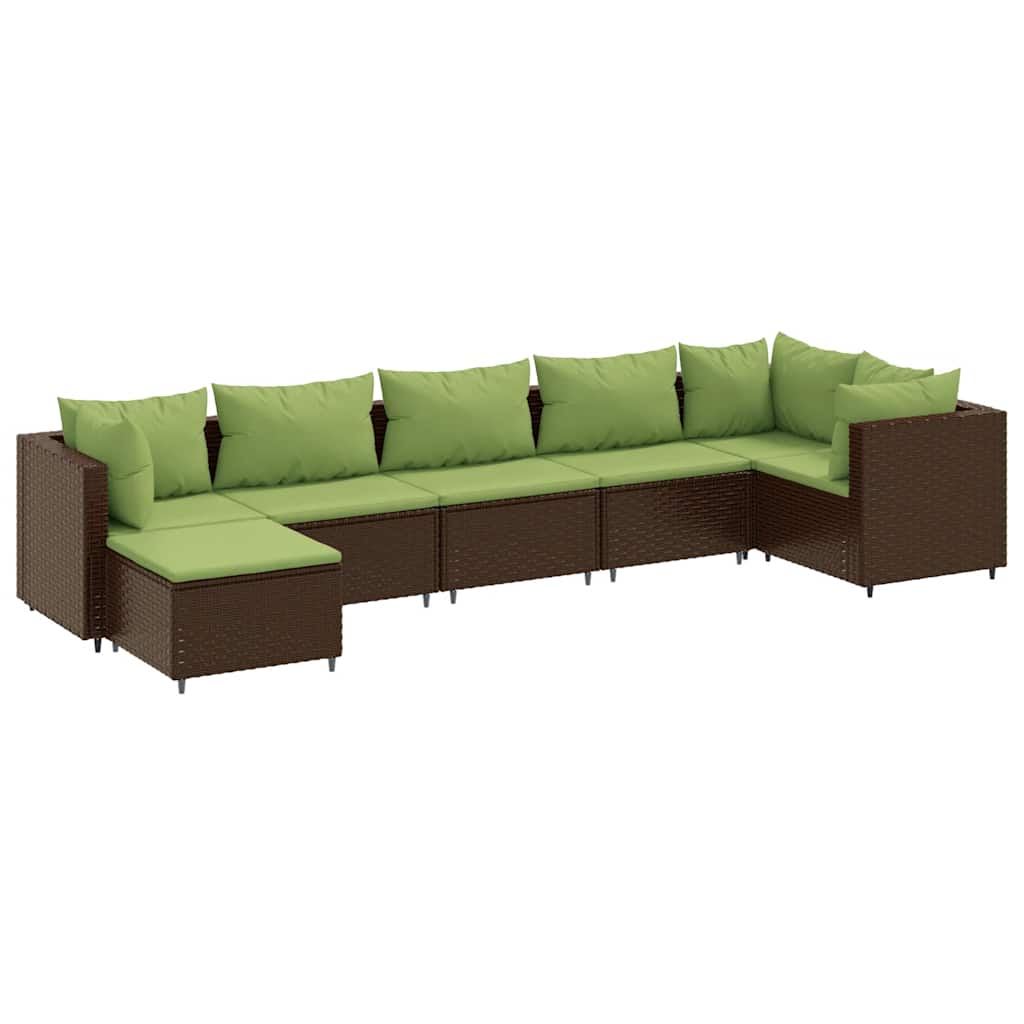 Set Divani da Giardino 7 pz con Cuscini in Polyrattan Marrone | homemem39