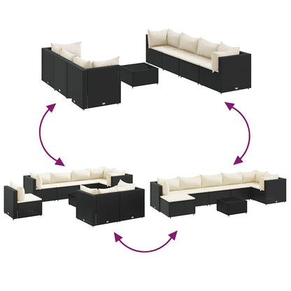 Set Mobili da Giardino con Cuscini 8 pz Nero in Polyrattan | homemem39