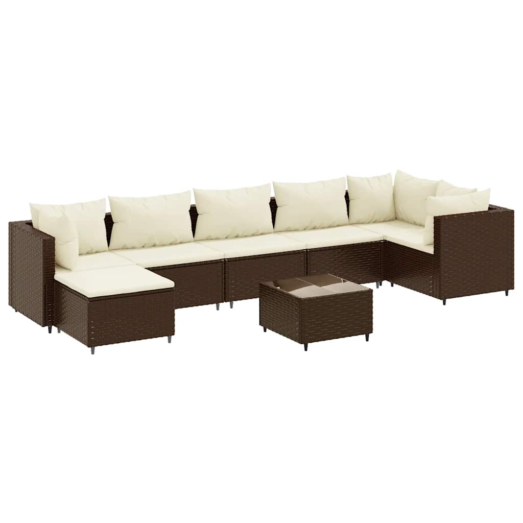 Set Divani da Giardino 8 pz con Cuscini in Polyrattan Marrone | homemem39