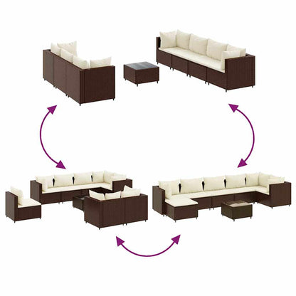Set Divani da Giardino 8 pz con Cuscini in Polyrattan Marrone | homemem39