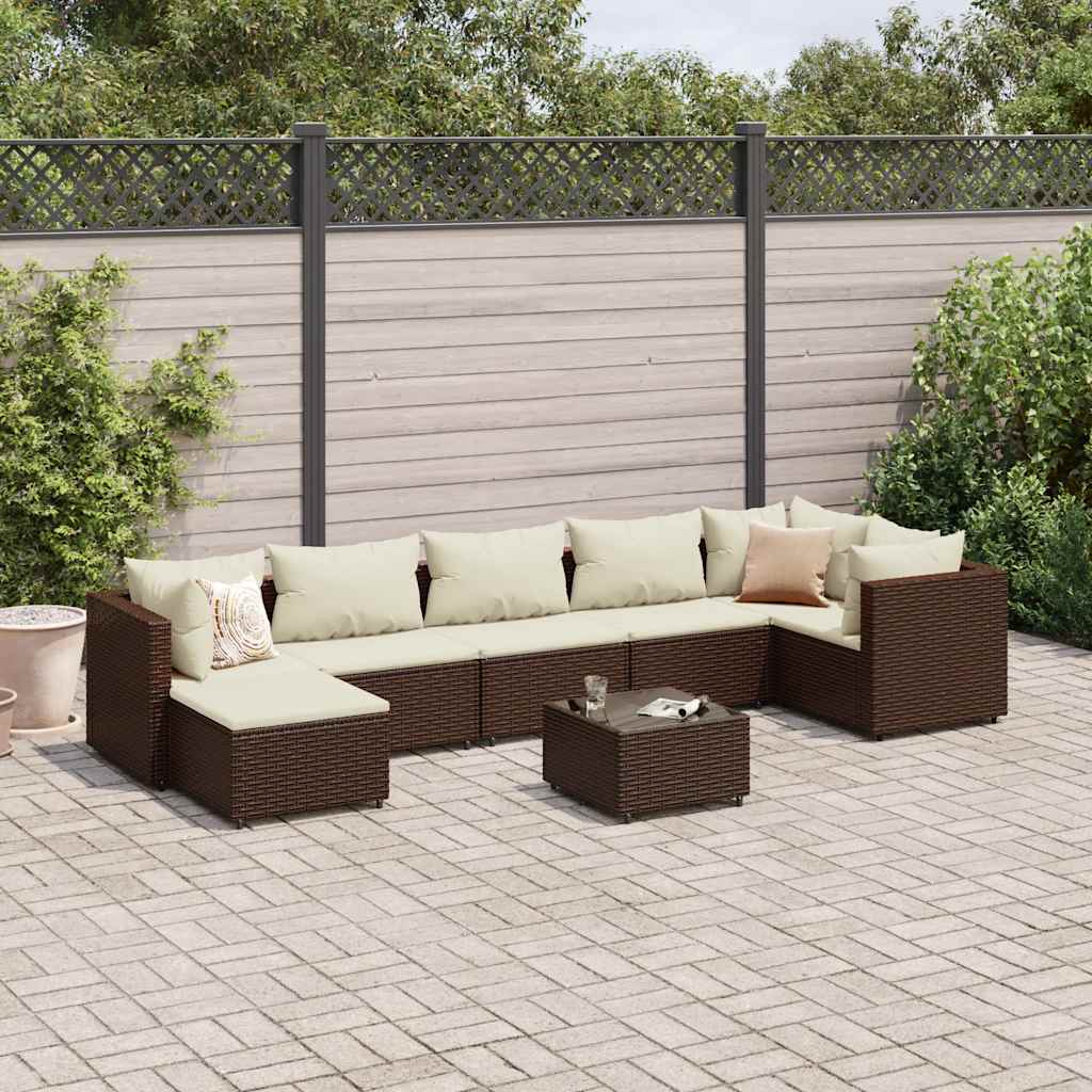 Set Divani da Giardino 8 pz con Cuscini in Polyrattan Marrone | homemem39