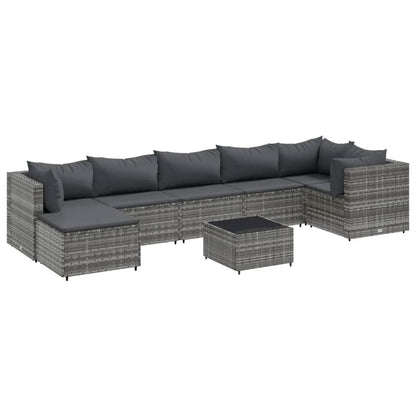 Set Divani da Giardino 8 pz con Cuscini in Polyrattan Grigio