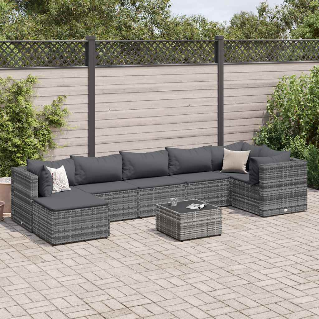 Set Divani da Giardino 8 pz con Cuscini in Polyrattan Grigio - homemem39