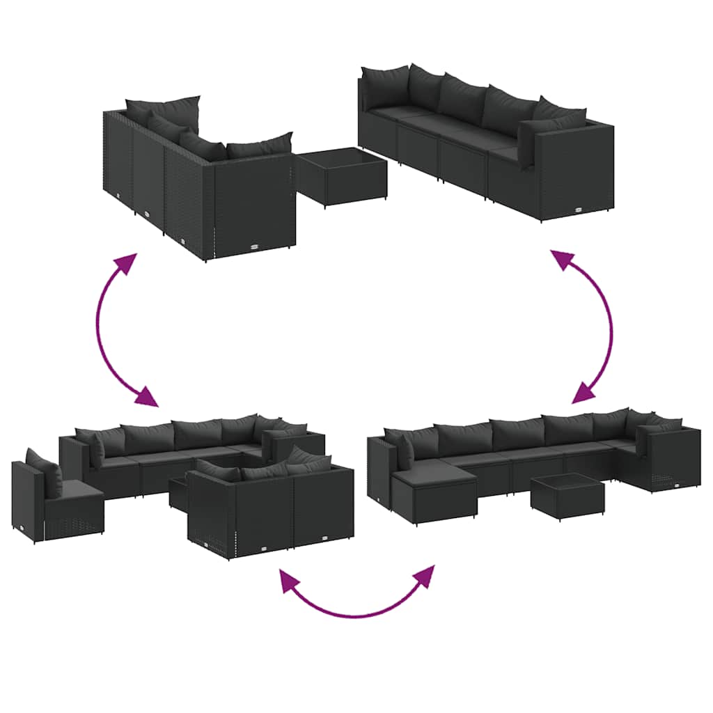 Set Mobili da Giardino con Cuscini 8 pz Nero in Polyrattan | homemem39