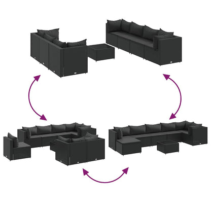Set Mobili da Giardino con Cuscini 8 pz Nero in Polyrattan | homemem39