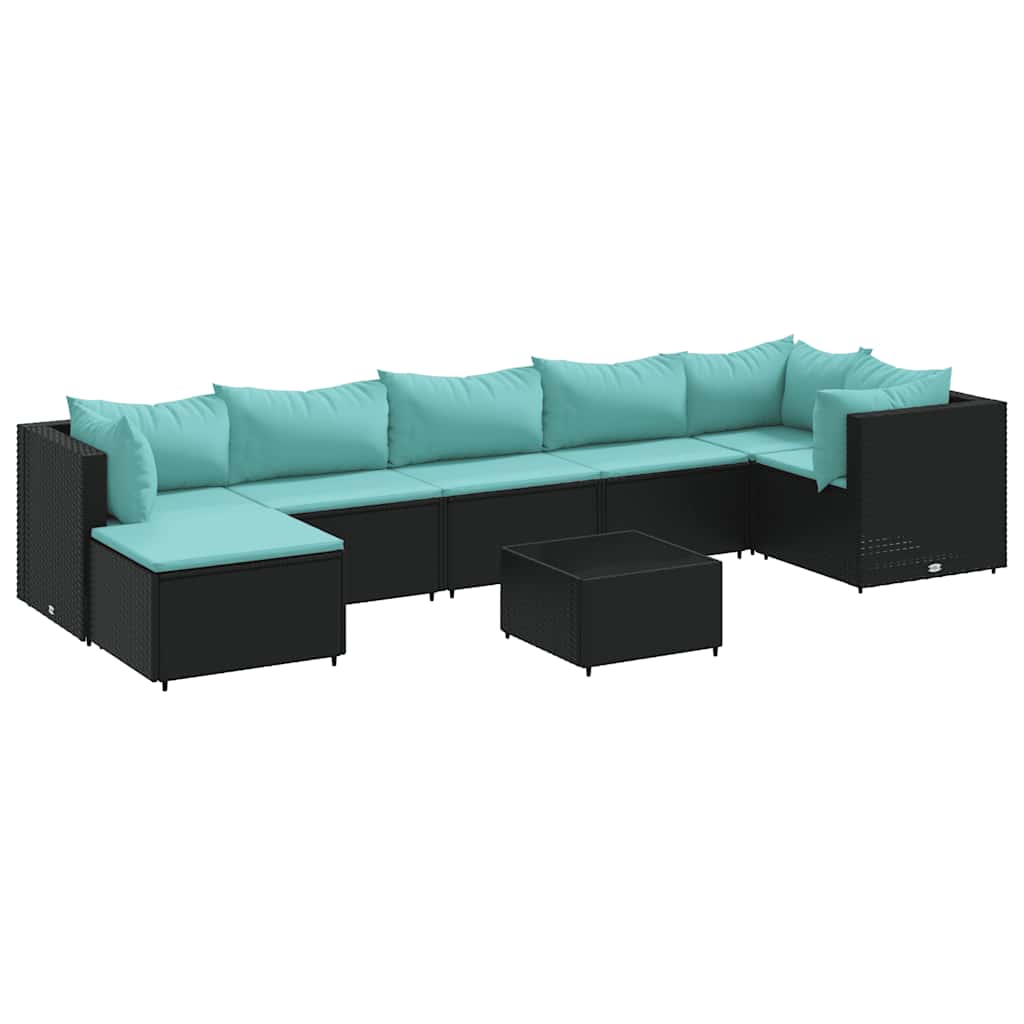 Set Mobili da Giardino con Cuscini 8 pz Nero in Polyrattan | homemem39