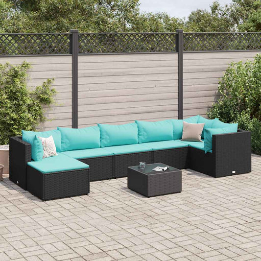 Set Mobili da Giardino con Cuscini 8 pz Nero in Polyrattan - homemem39