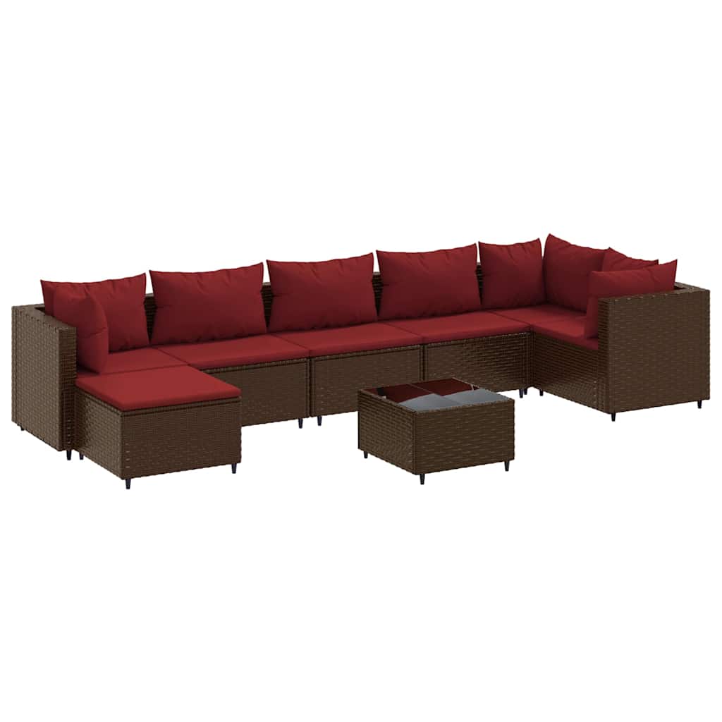 Set Divani da Giardino 8 pz con Cuscini in Polyrattan Marrone - homemem39