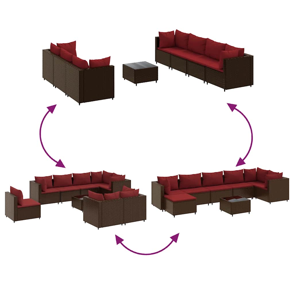 Set Divani da Giardino 8 pz con Cuscini in Polyrattan Marrone | homemem39