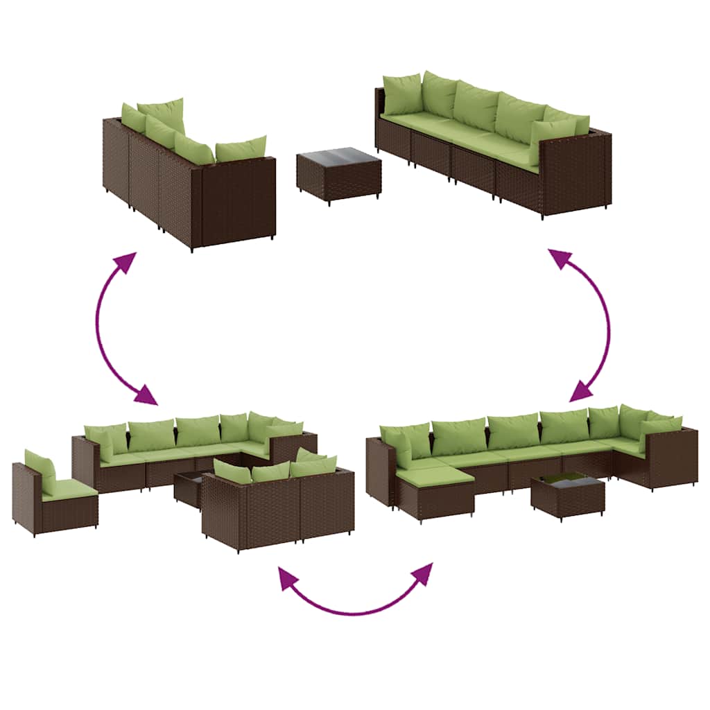 Set Divani da Giardino 8 pz con Cuscini in Polyrattan Marrone | homemem39