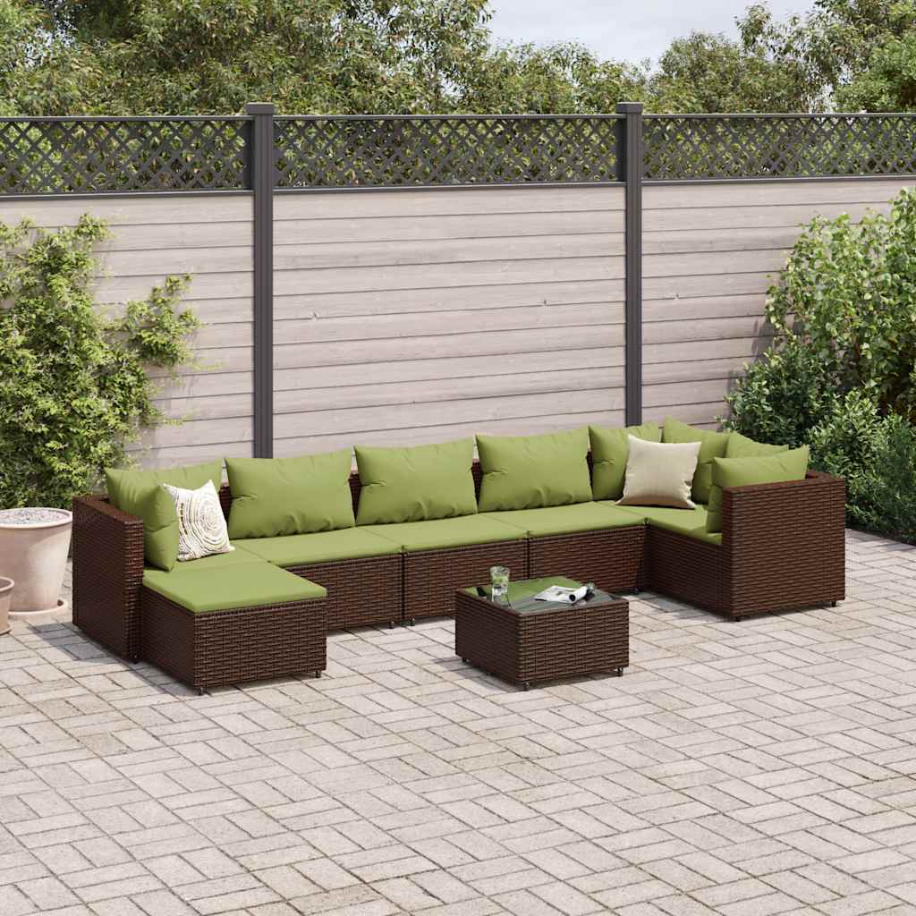 Set Divani da Giardino 8 pz con Cuscini in Polyrattan Marrone | homemem39