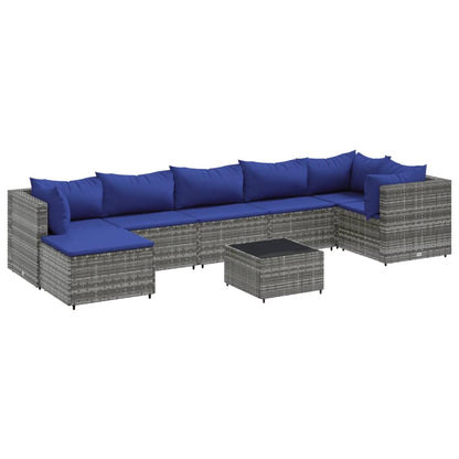 Set Divani da Giardino 8 pz con Cuscini in Polyrattan Grigio