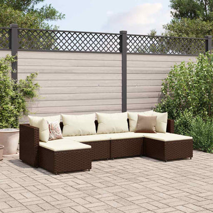 Set Mobili da Giardino 6pz con Cuscini in Polyrattan Marrone | homemem39