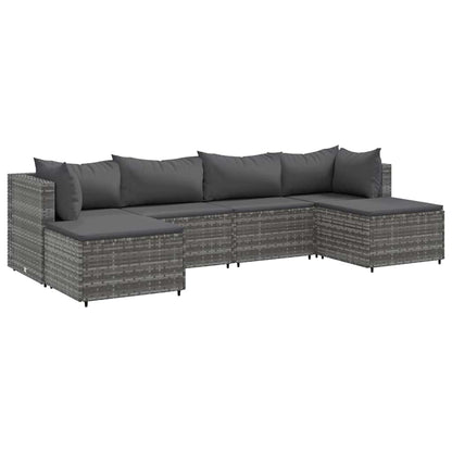 Set Divani da Giardino 6 pz con Cuscini in Polyrattan Grigio