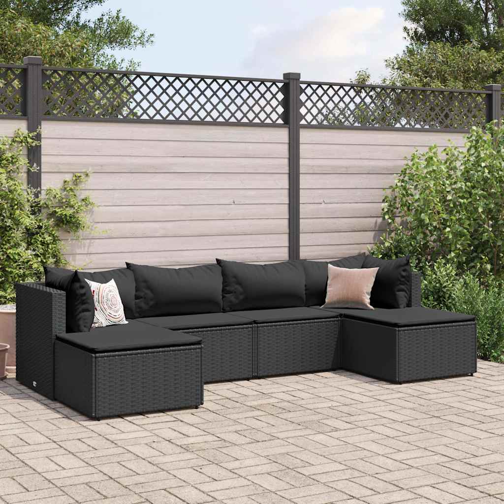 Set Mobili da Giardino 6 pz con Cuscini in Polyrattan Nero - homemem39