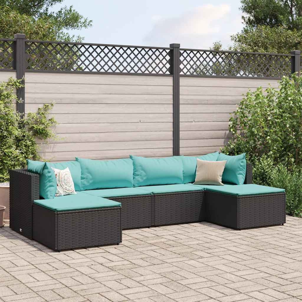 Set Mobili da Giardino 6 pz con Cuscini in Polyrattan Nero | homemem39