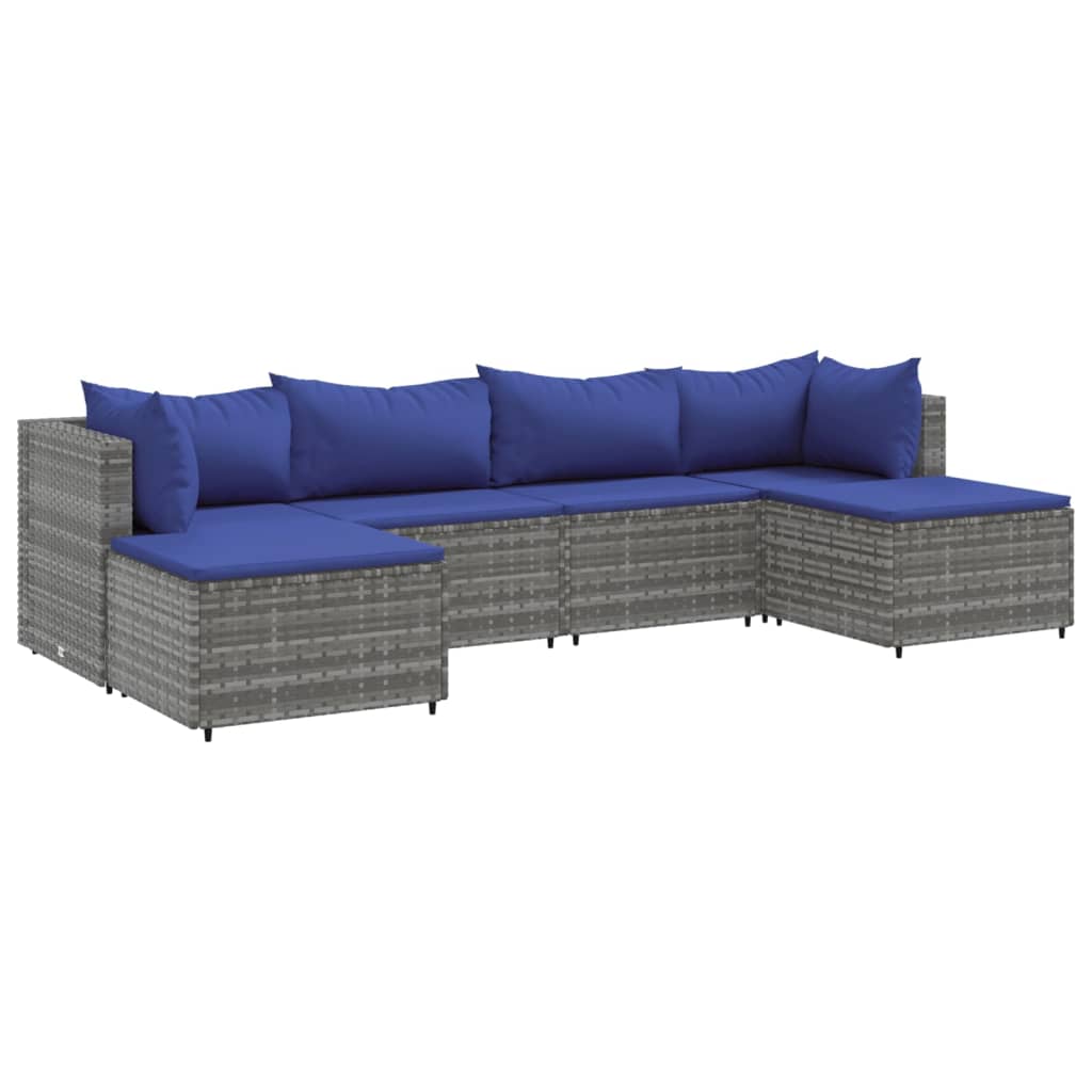 Set Divani da Giardino 6 pz con Cuscini in Polyrattan Grigio