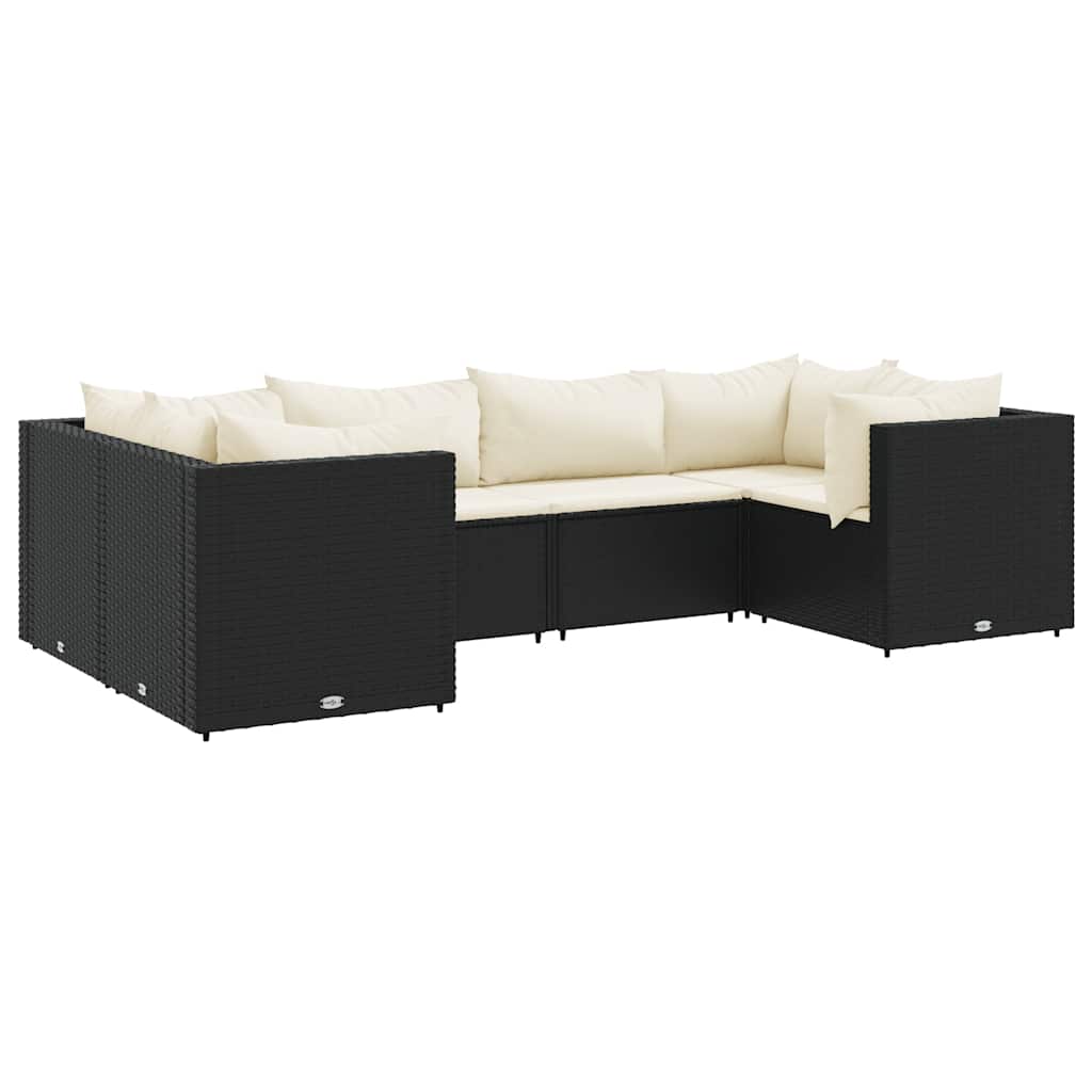 Set Mobili da Giardino 6 pz con Cuscini in Polyrattan Nero | homemem39
