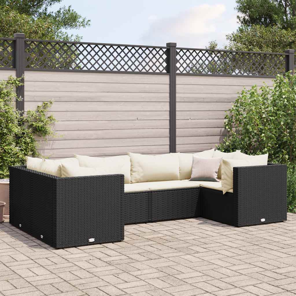Set Mobili da Giardino 6 pz con Cuscini in Polyrattan Nero - homemem39